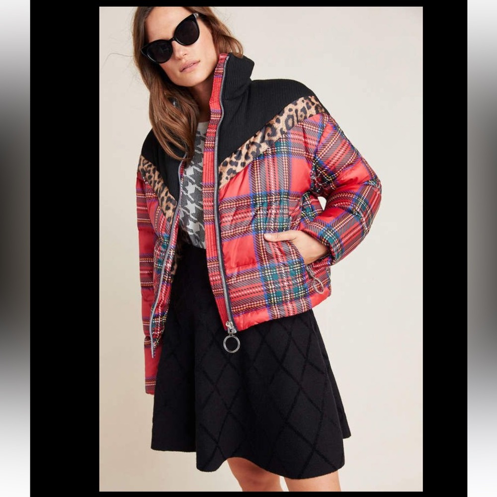Anthropologie Plaid Puffer Coat